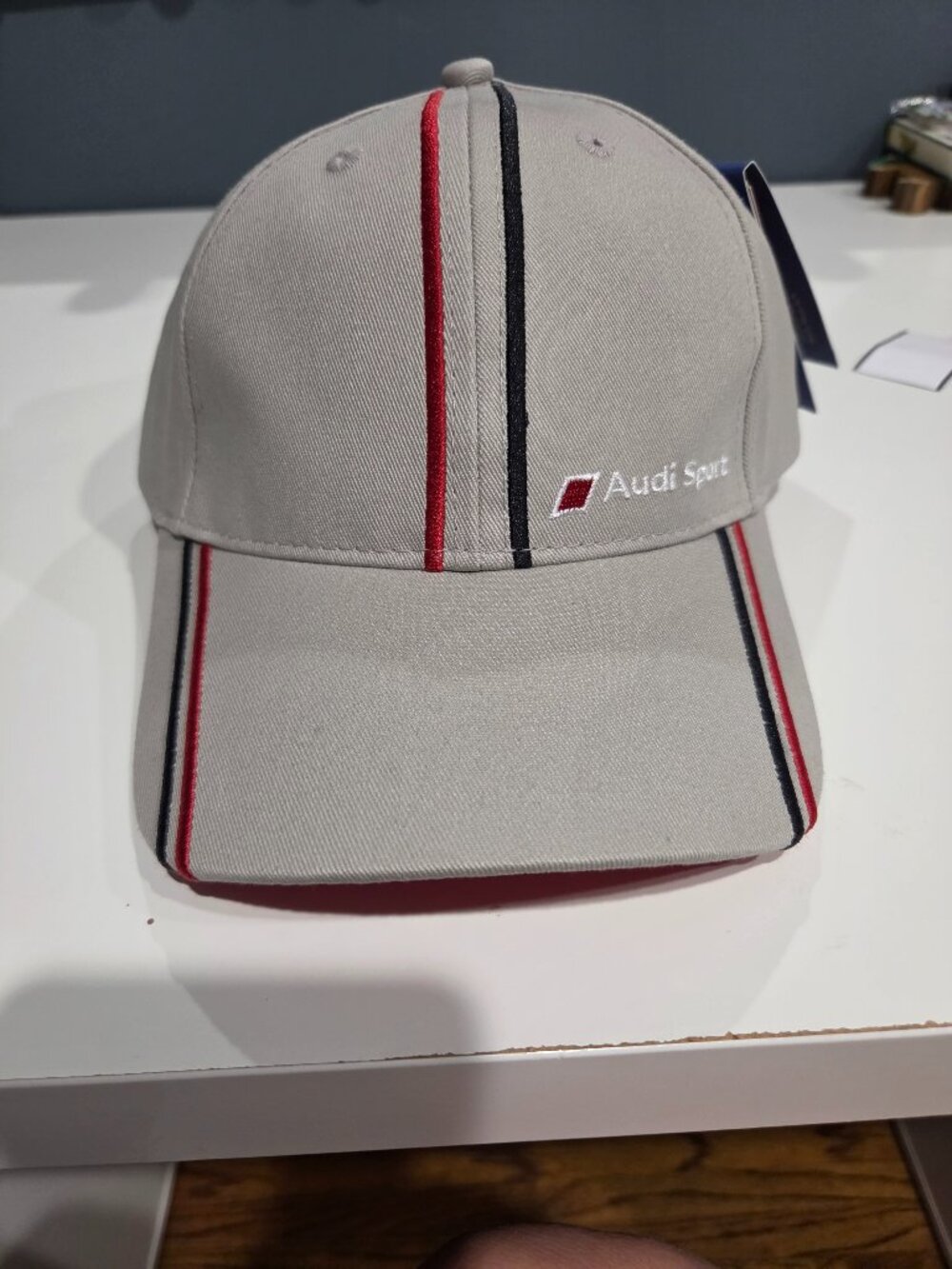 NWT Audi Sport Racing Stripe Hat Fersten Worldwide Gray Red OSFM